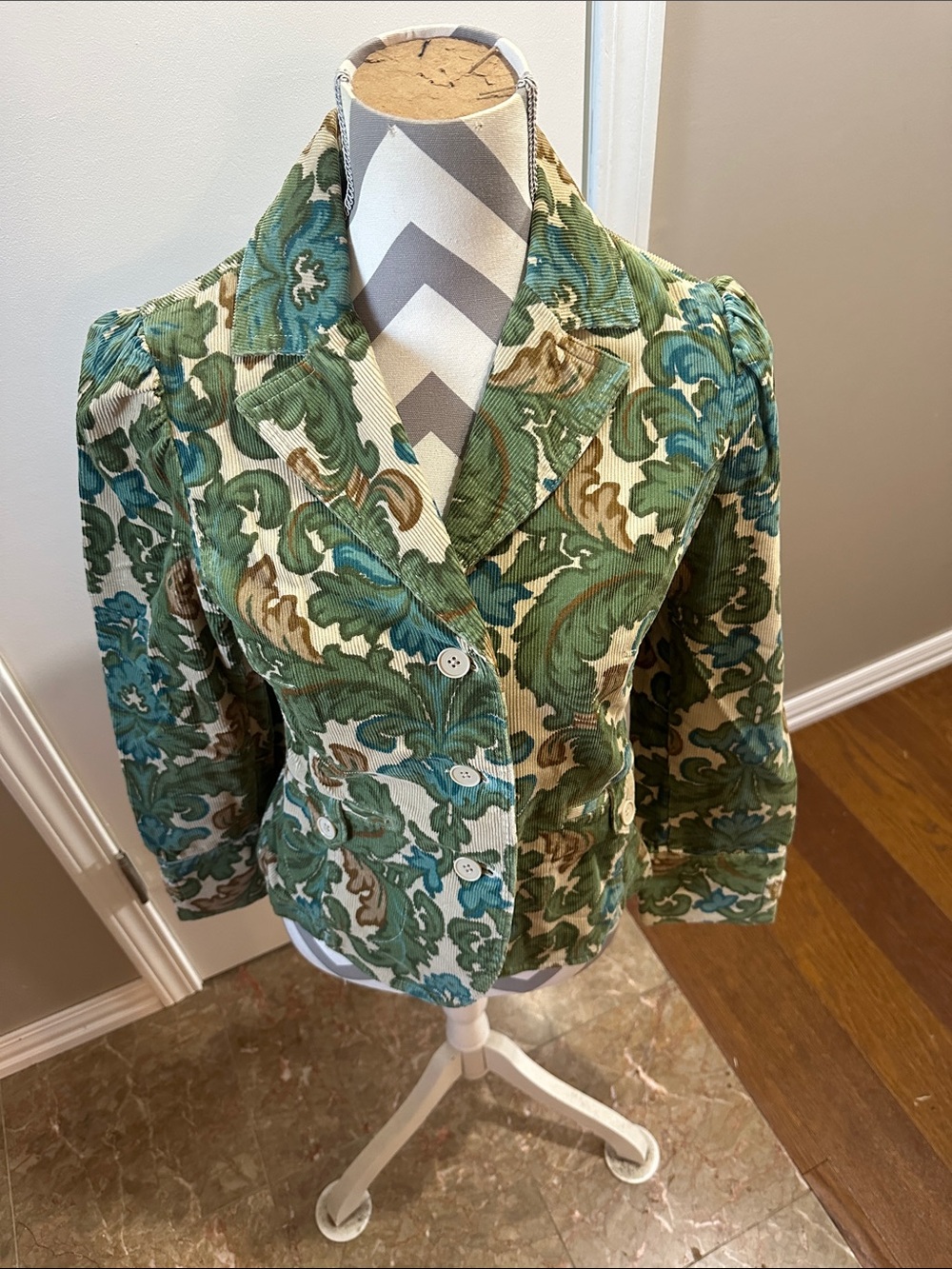 Loft Women's Green Floral Corduroy Button Jacket Petite Small